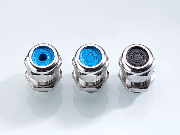 Three blueglobe cable glands with multiple inlet